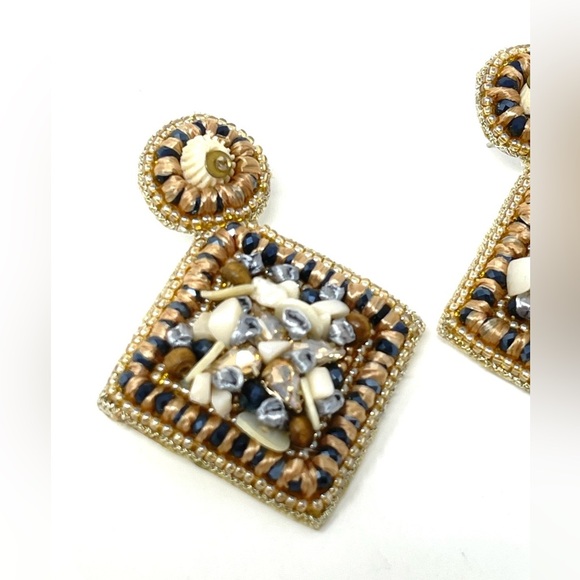 New Anthropologie Beaded Drop Shell Earrings - Picture 2 of 5
